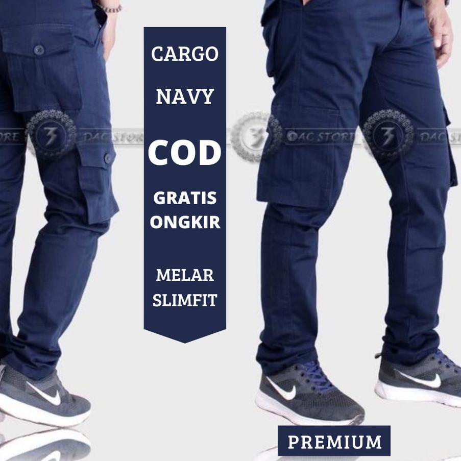#PRICEDISCOUNT Celana Cargo PDL Warna Navy Biru Dongker Panjang Pria Dewasa Slimfit Original ➡️