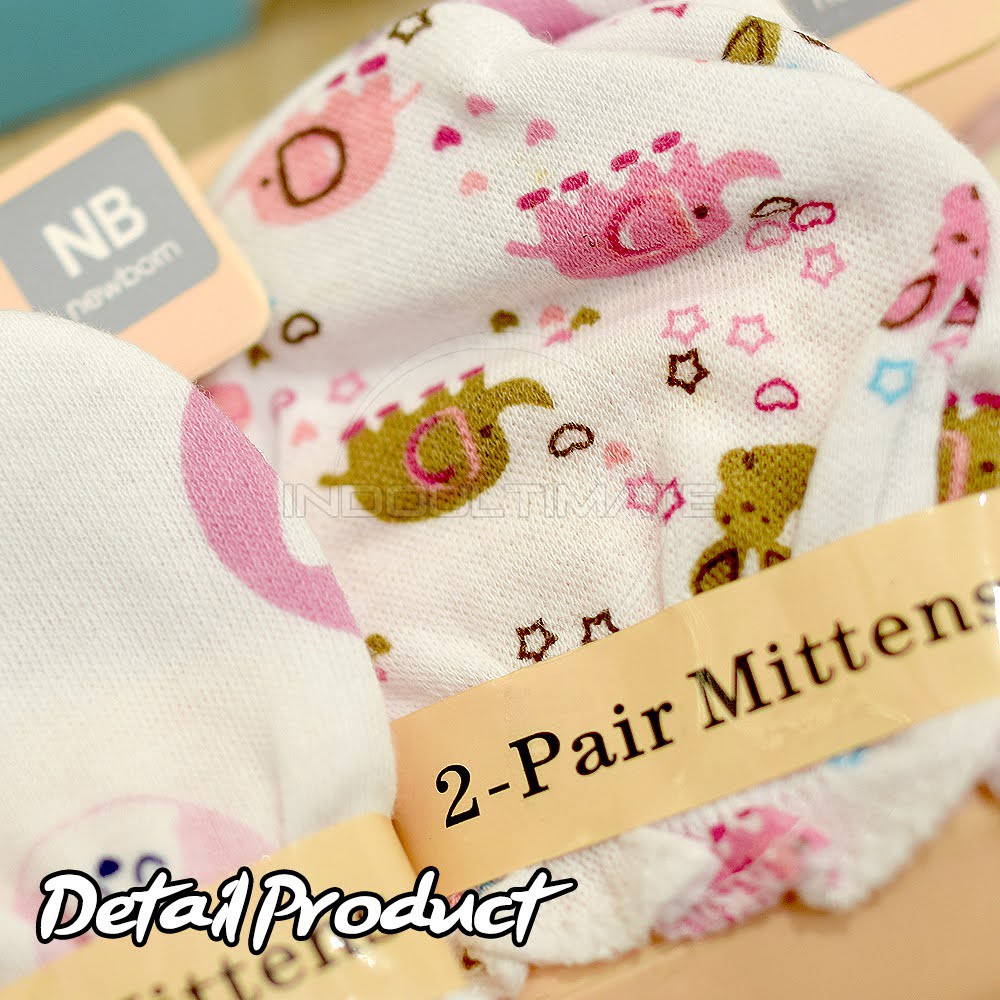 2in1 Set Sarung Tangan Bayi COTTON PREMIUM ST-06 Pelindung Tangan Bayi Baru Lahir New Born