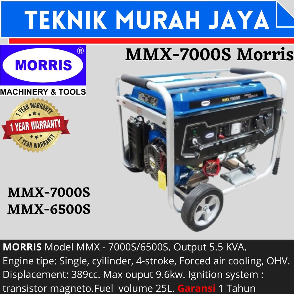 GENSET MORRIS MMX-7000S / MMX- 6500S BENSIN GASOLINE GENERATOR 5.5 KVA