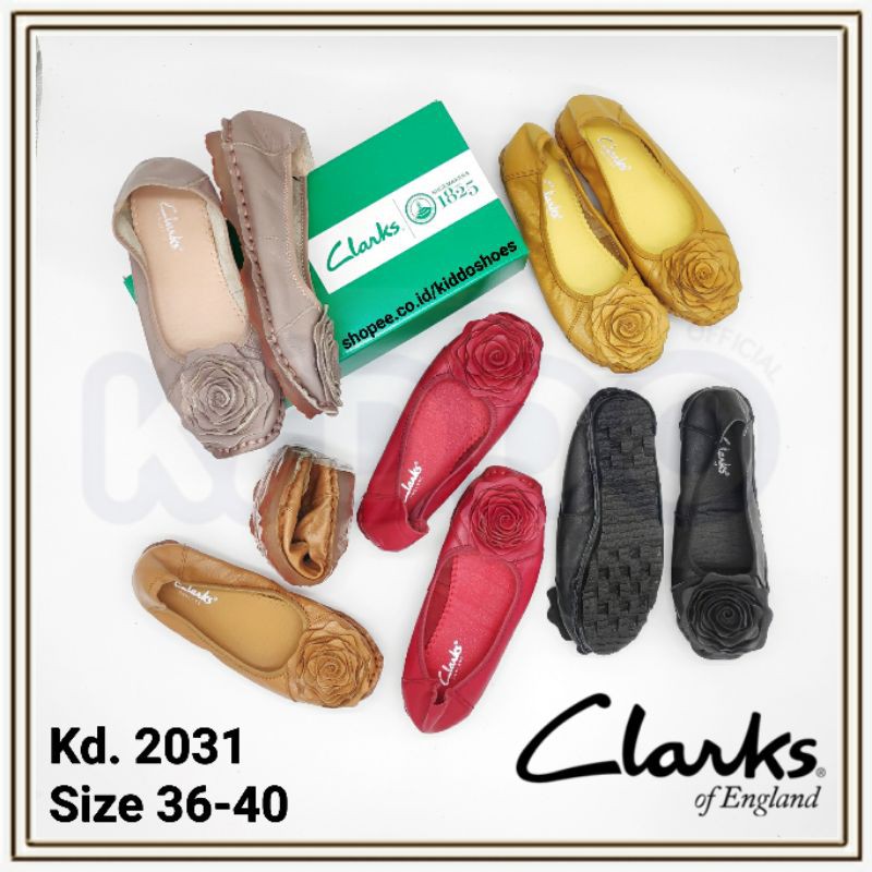 CLARKS Big Rose Mawar 2031 Sepatu Wanita Flat Kulit Sapi Original