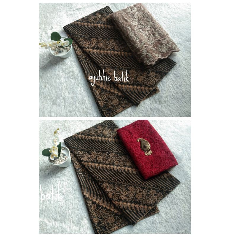 Kain Batik Jarik Sogan Halus set tule mutiara / brokat renda kebaya wisuda tile seragam bridesmaid