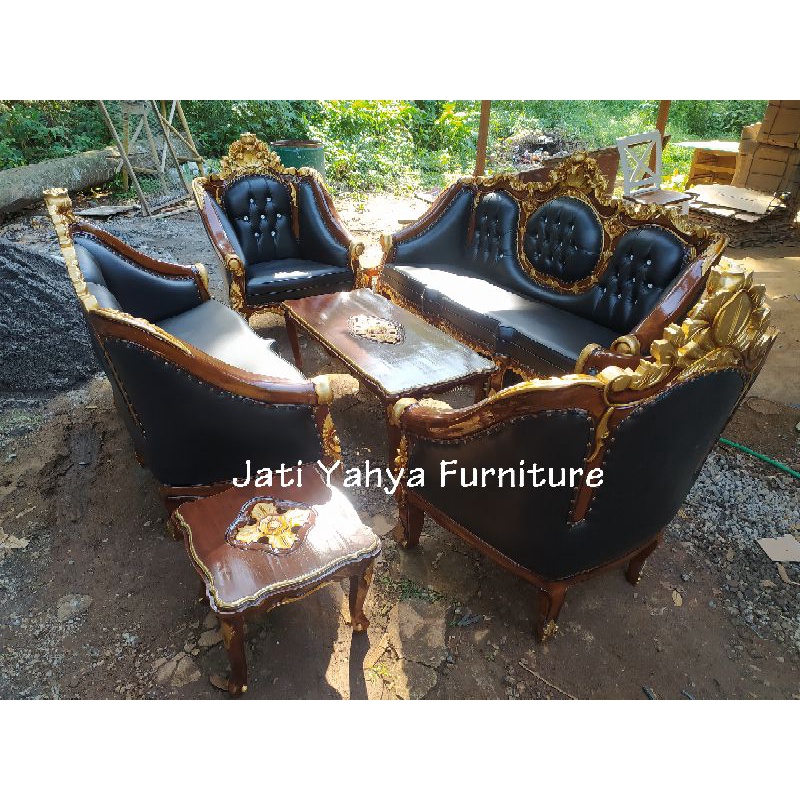 Kursi tamu sofa ukir ganesha jati jepara 3211 meja + 2 meja kecil