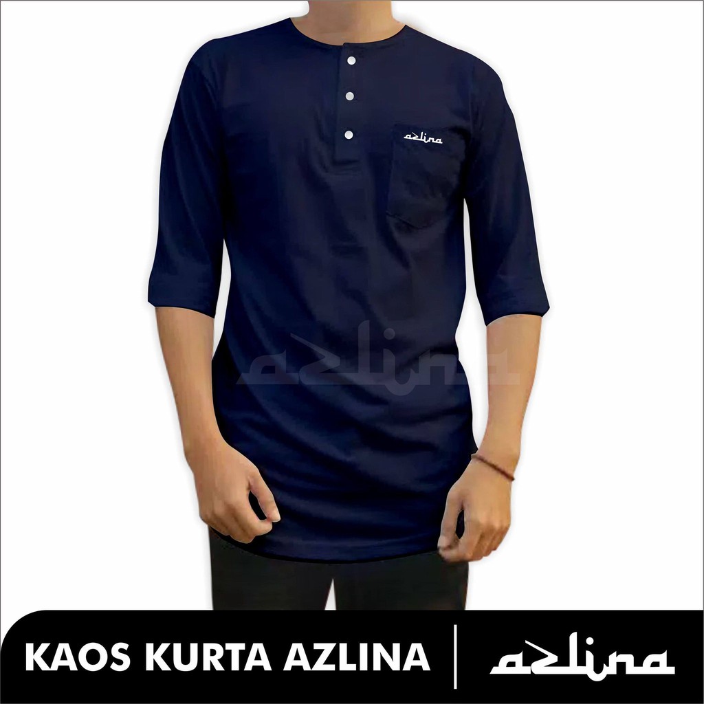 (PROMO BIG SALE Azlina )Baju Pria Kurta Kaos Pakistan Model Lengan3/4 Polos