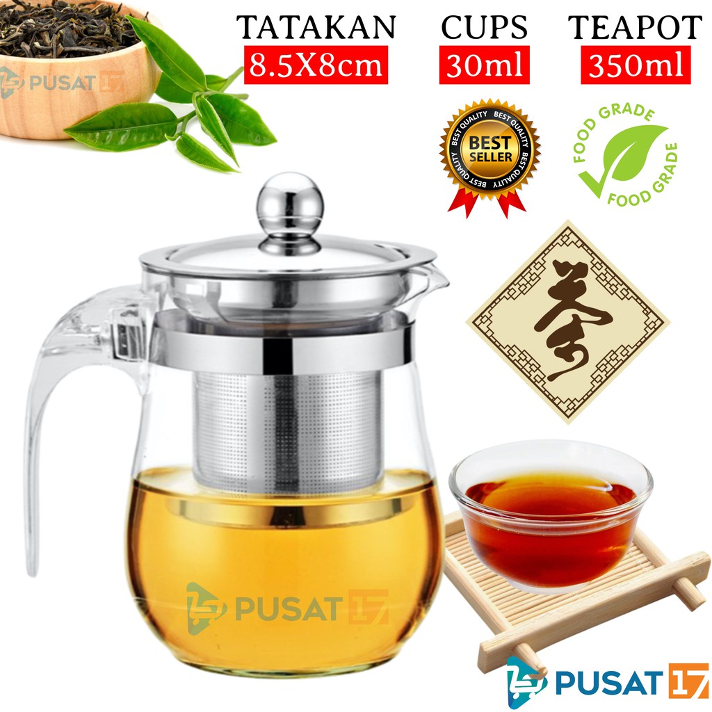 Jual Teapot Kaca 350ml C16 Saringan Teh Stainless Teko Teapot Glass Gelas Kecil Kaca Tatakan 0429