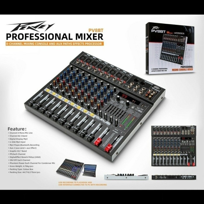 MIXER AUDIO PEAVEY PV8BT BLUETOOTH ,USB RECORDING TO PC