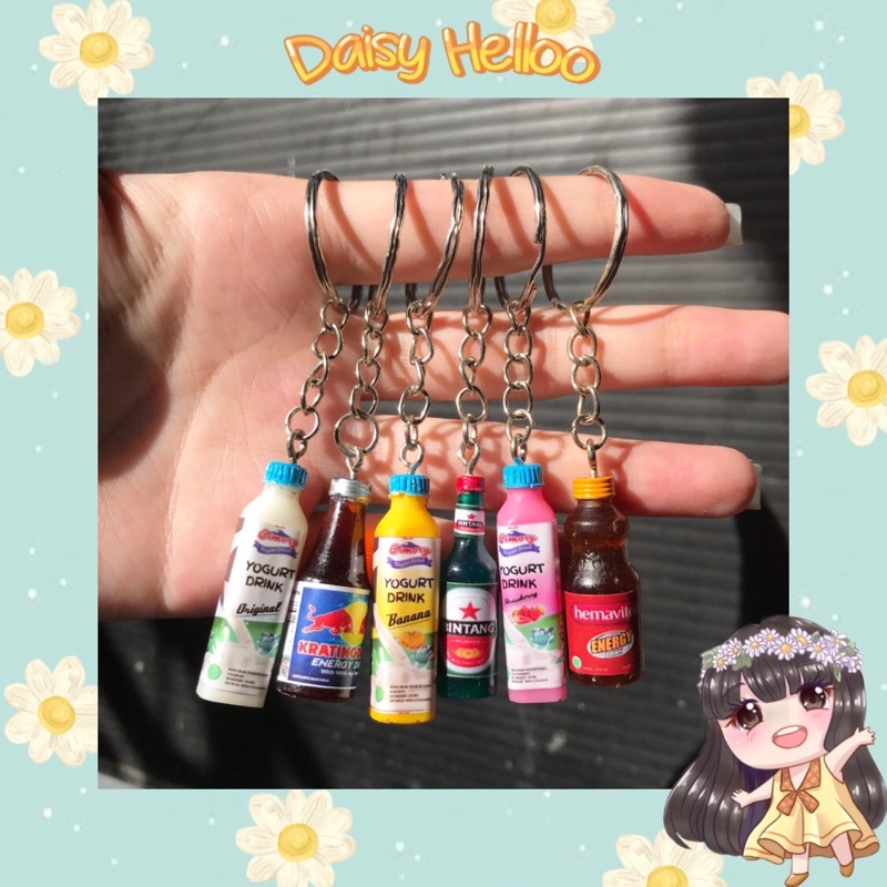 Gantungan Kunci Botol Mini Yogurt Juice Boba Magnet Kulkas Ganci Karakter 3D Minuman Tempelan Miniat