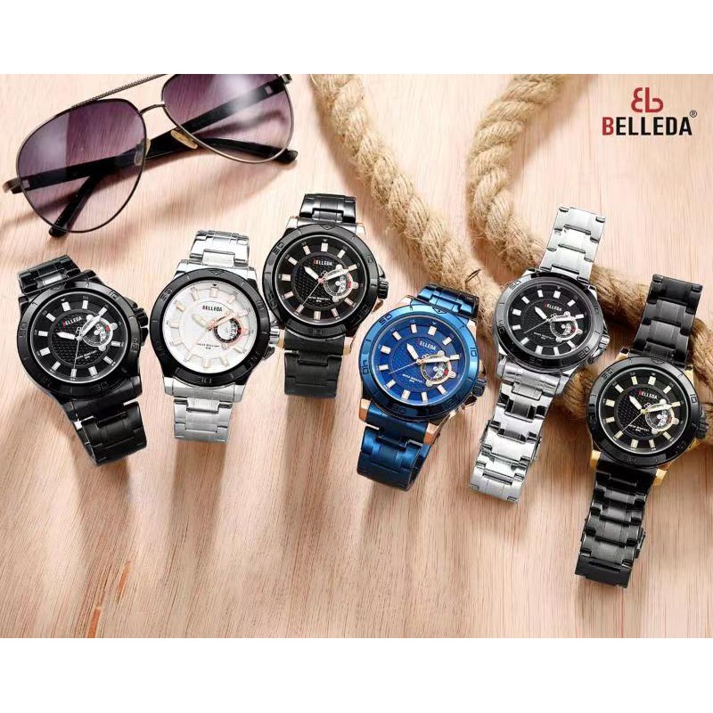 Ready New Original-JAM TANGAN SPORT PRIA BELLEDA-9222 TALI RANTAI STENLIESS TANGGAL AKTIF