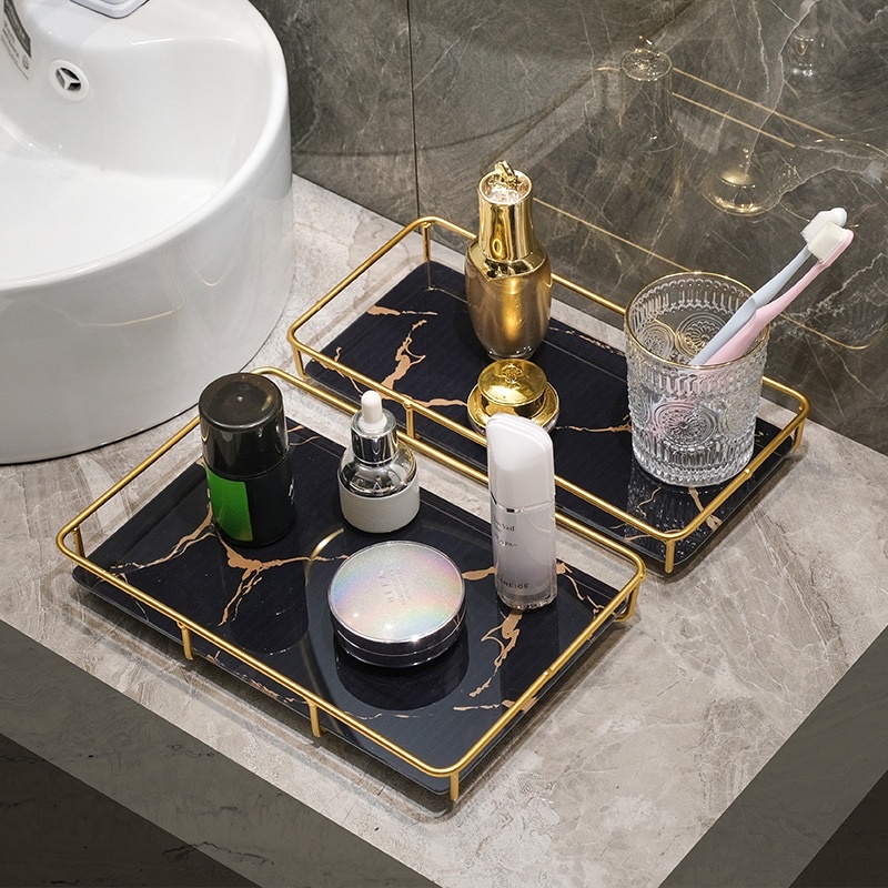 Marble Tray Bernda Hitam Putih / Pajangan Dekorasi Nampan Alat Kamar Mandi / Rak Penyimpanan Kosmetik Keramik / Ceramic Bathroom Storage