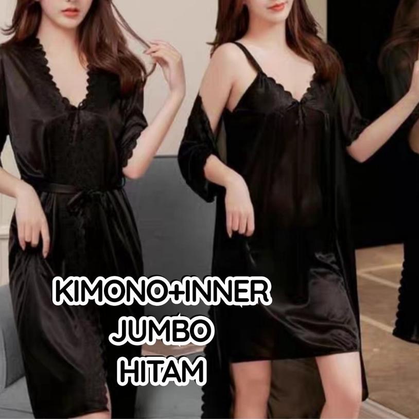 ☝ hokyfashion BAJU TIDUR KIMONO SATIN IMPORT JUMBO + INNER DALAMAN JUMBO ➳