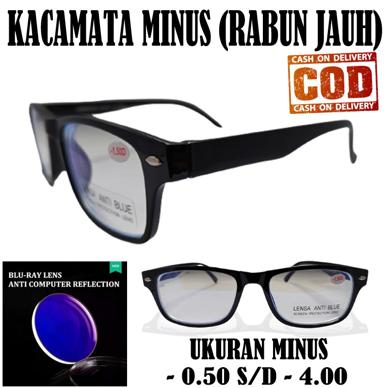 Kacamata Baca Minus (-) Lensa Blueray  -0.50 s/d  -4.00 Kaca mata Minus Reading Glasses Rabun Jauh