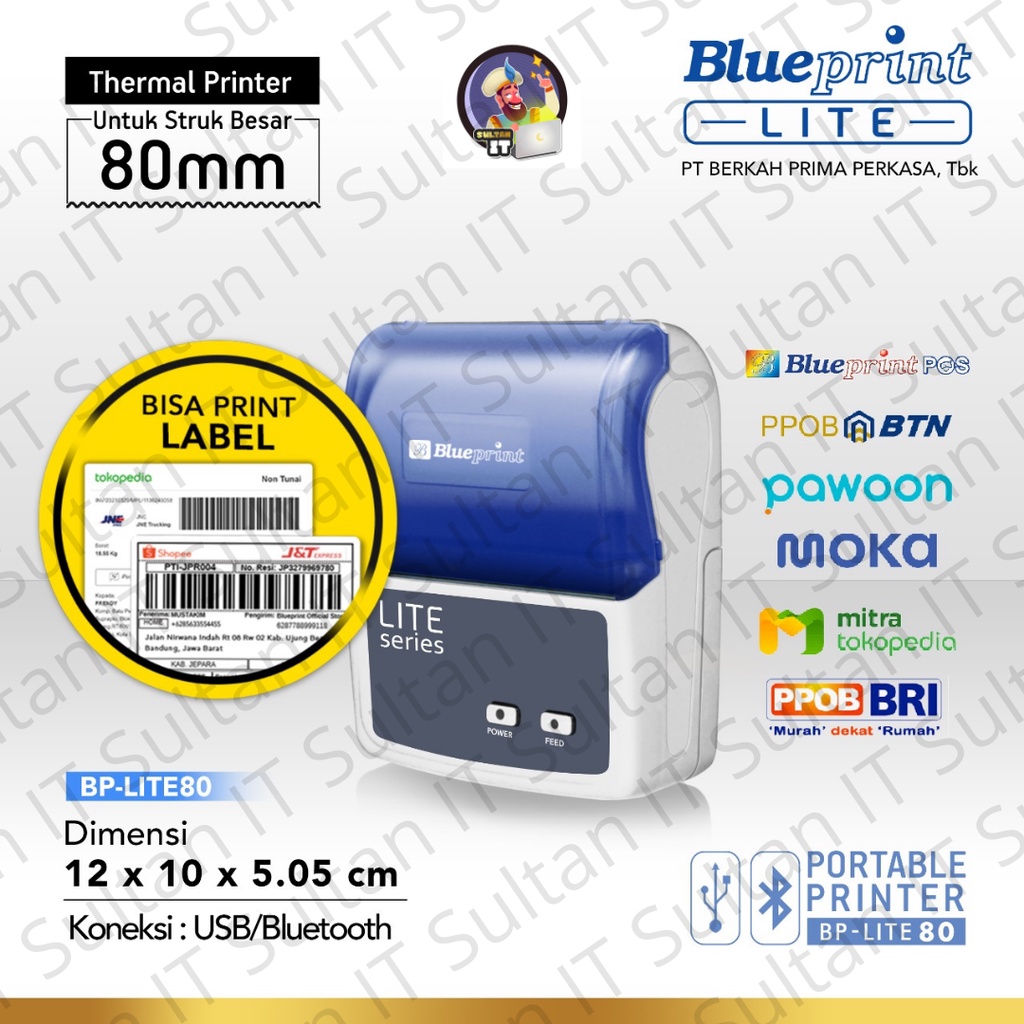 Portable Printer Thermal Label 80 BLUEPRINT BP LITE80 USB + Bluetooth