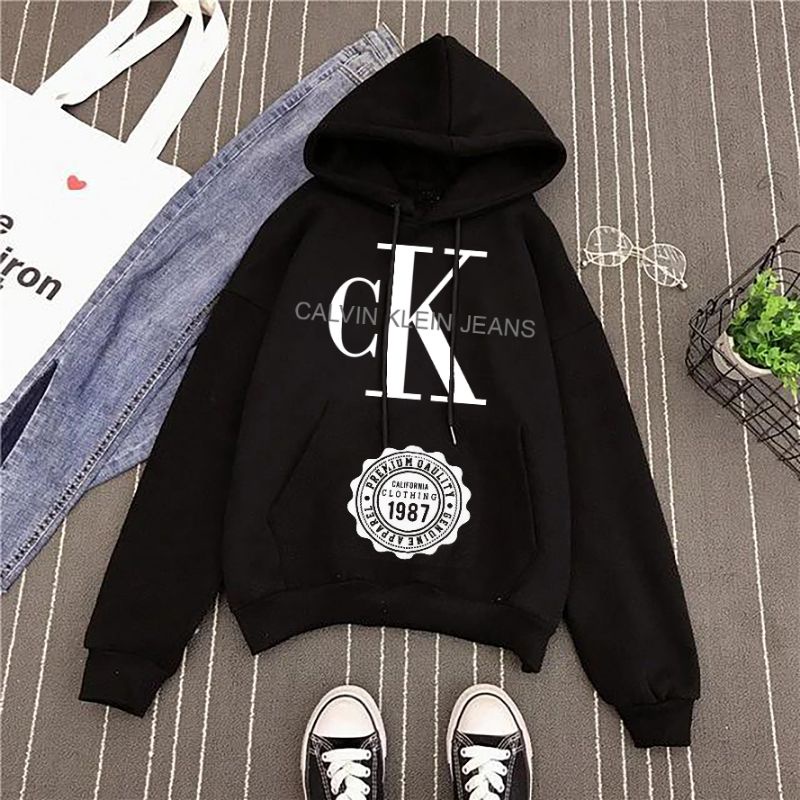 GSL - Sweater Hoodie Wanita Korea Oversize CK Calvin Klein Hitam Ld 110 cm - Sweatshirt Hodie Hoddie Switer sweter Wanita jumbo import korean style xxl tebal murah terbaru-1