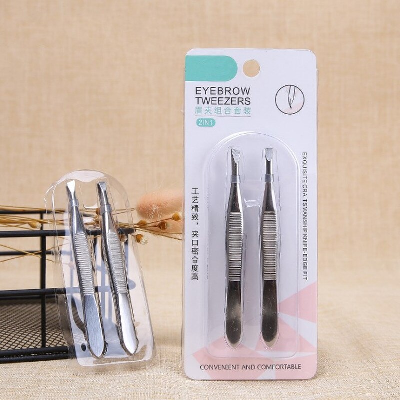 2pcs / Set Pinset Pencabut Alis Profesional Bahan Stainless Steel