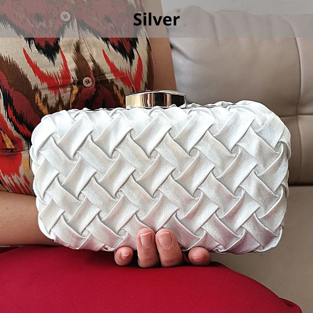 Tas Pesta Wanita Import Clutch Kondangan Mewah Elegant Elegan Terbaru Ori Wisuda Dompet Pesta Anyaman 70557