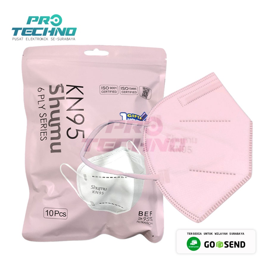 Masker KN95 SHUMU PINK MUDA / SOFT PINK 6 Ply - 10 Pcs - FREE CONECTOR - 10 Pcs Tali Senada