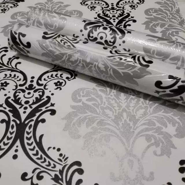 WALLPAPER STIKER DINDING MOTIF BATIK HITAM SILFER