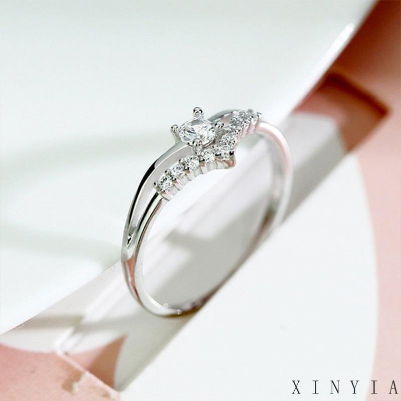 Xia.id Cincin Tunangan Alloy Simple Hias Zircon Aksesoris Pengantin Wanita