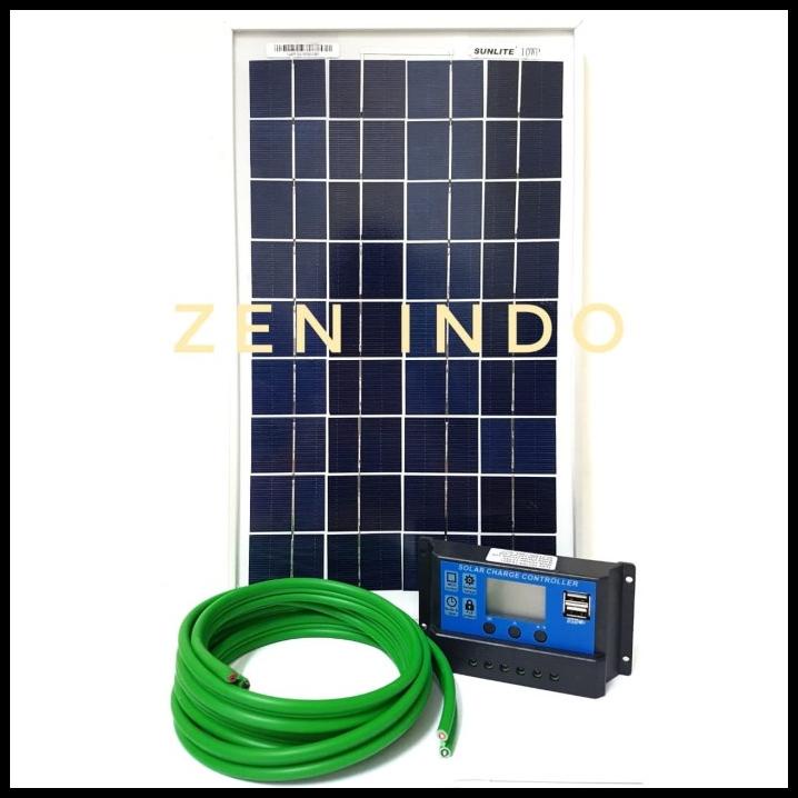Paket Solar Panel Surya 10 Wp, Solar Controller 10A Dan Kabel Solar 2M