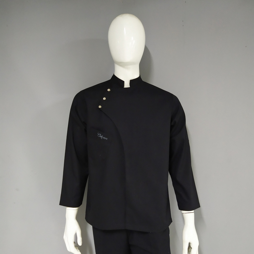 Chef Wear Baju Koki Hitam Lengan Panjang Kc3 S-XXL