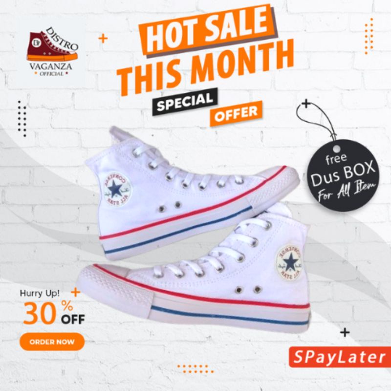 Sepatu Sneakers Wanita Pria Casual Converse Original Chuck Taylor All Star Ox White Putih Hi 70s