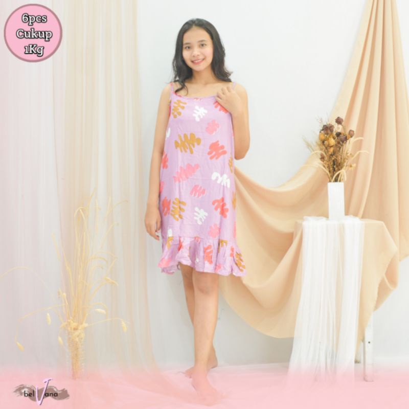 Daster Viral Ruffle Gandul Tali Bali | Daster Yukensi Tanpa Lengan Rayon-[GTM] L