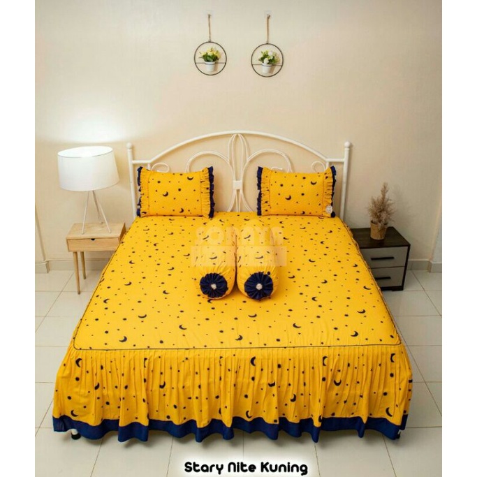 SPREI SORAYA BEDSHEET TIPE RIMPEL STARRY NIGHT KUNING KING SIZE 180X200X55