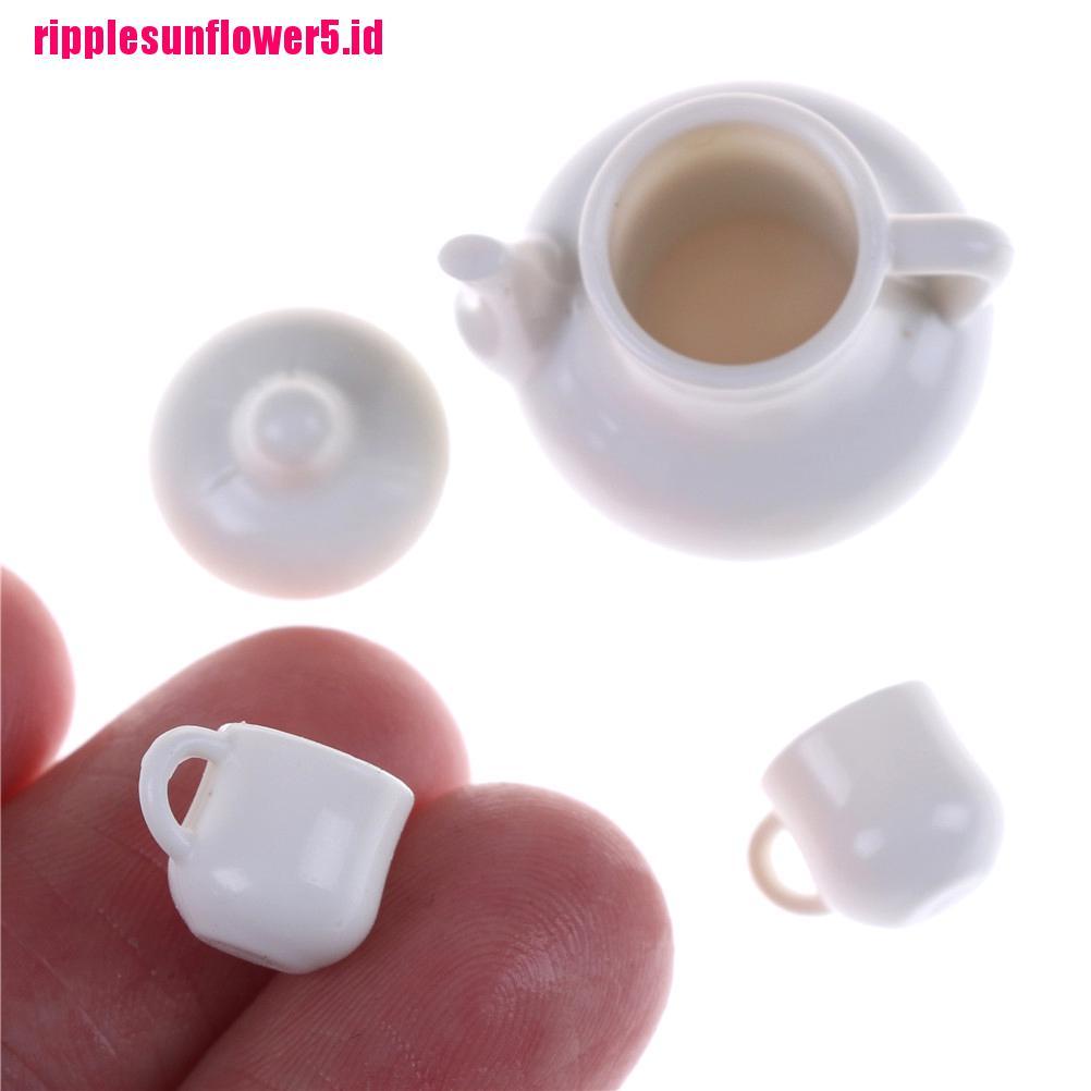 Set Miniatur Teko + Cangkir Kopi Bahan Plastik Warna Putih Skala 1: 12 Untuk Rumah Boneka