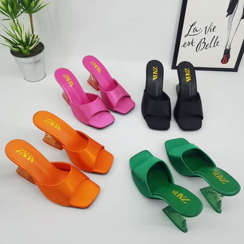Chunky transparant heels 9cm by Zara import high quality fashion shoes sandal wanita tumit tahu sand