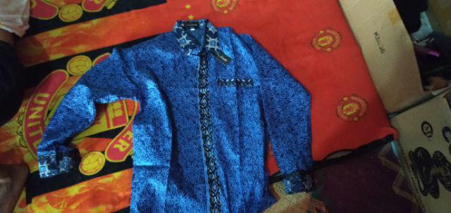 Batik Pria Kemeja Batik Pria Lengan Panjang Batik Danabrata Motif Mega Biru Kode 034 Size M L Xl Xxl