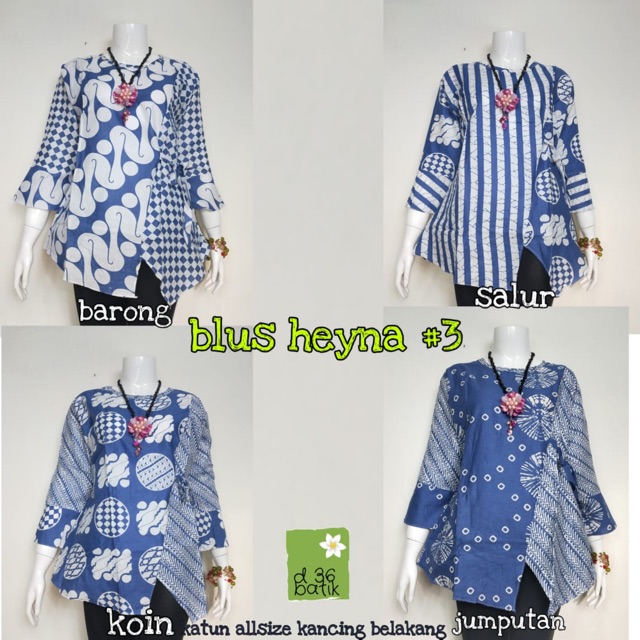 Blus Heyna Batik Blouse Cantik Kerja Seragam Casual Stylish Cakep Kekinian Baru Tali Kantoran