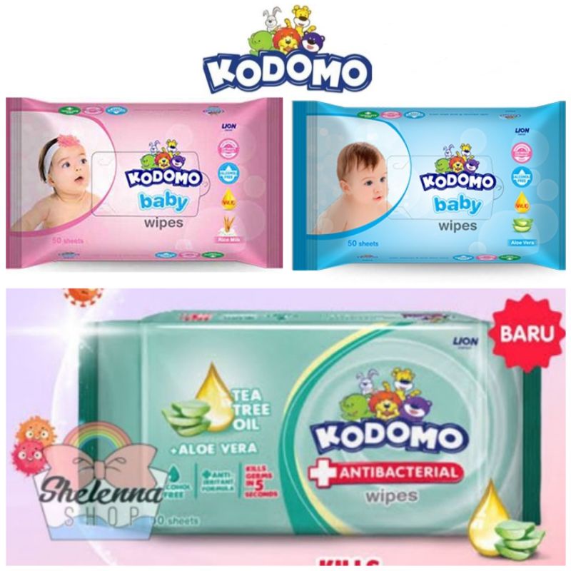 Tisu Basah KODOMO Antibacterial / Pink / Blue 50'S