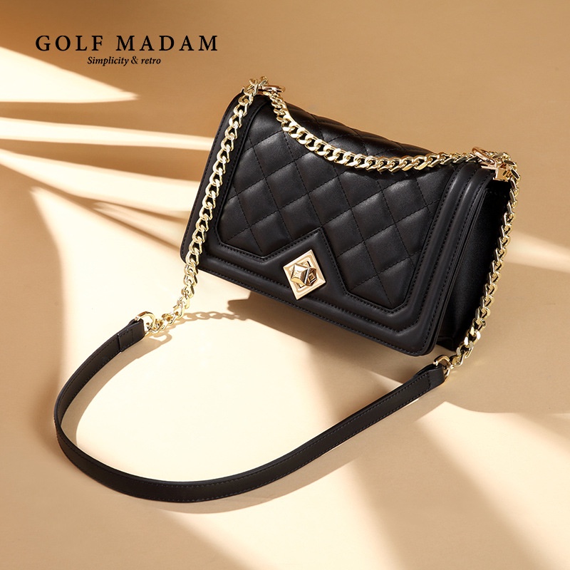 Golf Wanita Tas Kulit Sapi Kulit Satu Tas Bahu Tas Wanita Berjaga-jaga Berlian Pola Rantai Tas Fashi
