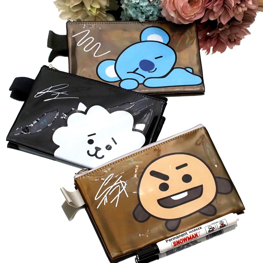 Dompet Karakter BT21 / Tempat Pensil Karakter BTS / Dompet Hologram Metalik Kilap Import