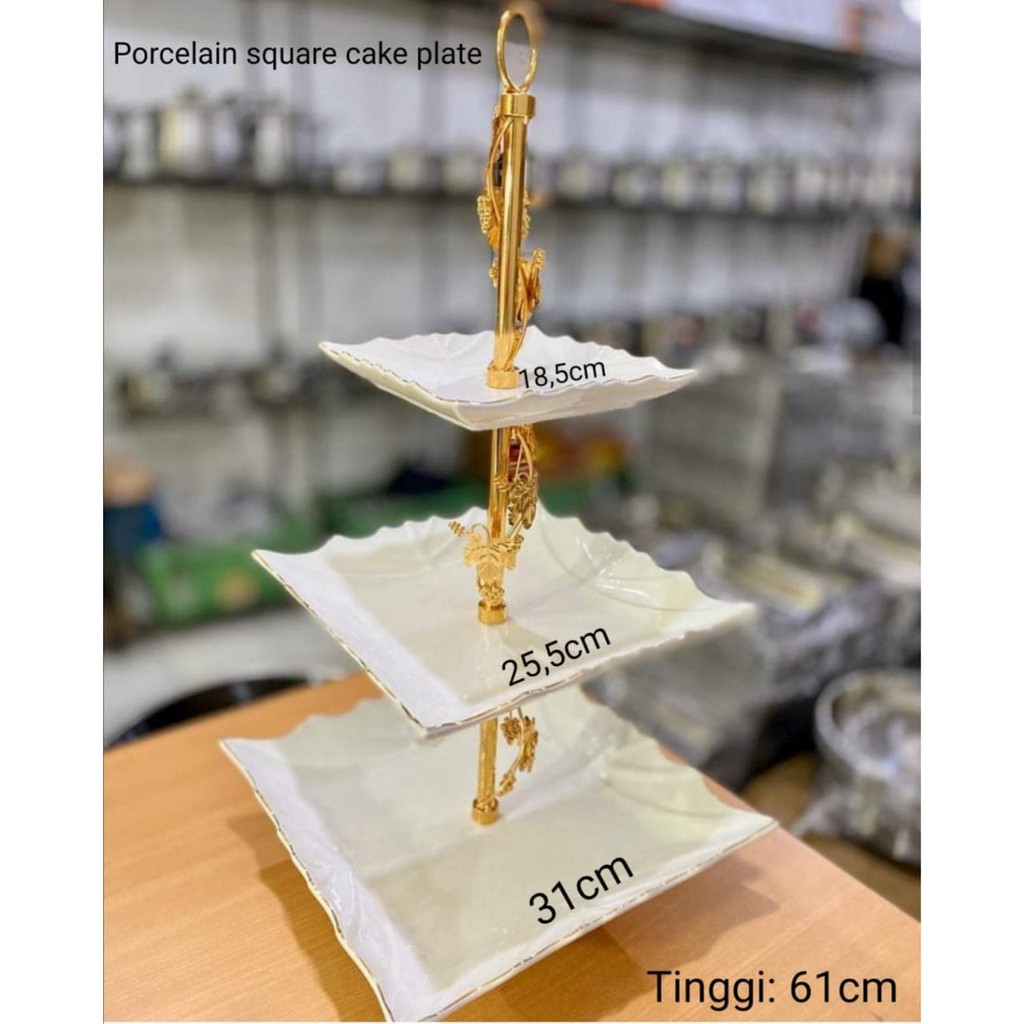 (BAYAR DI TEMPAT) PORCELAIN CAKE STAND / TEMPAT KUE SUSUN / RAK CUPCAKES