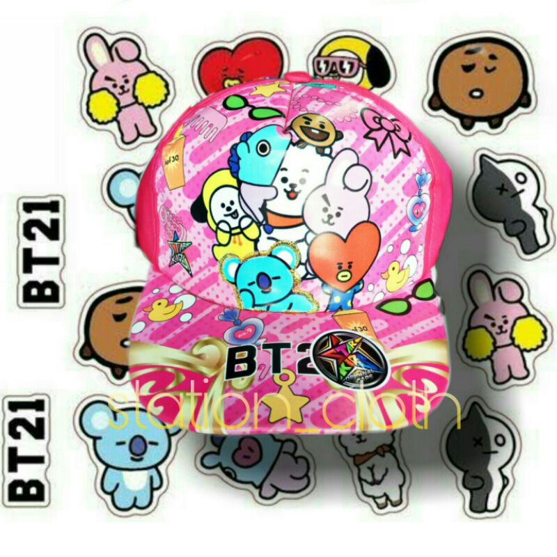 topi BTS anak bt21 pink