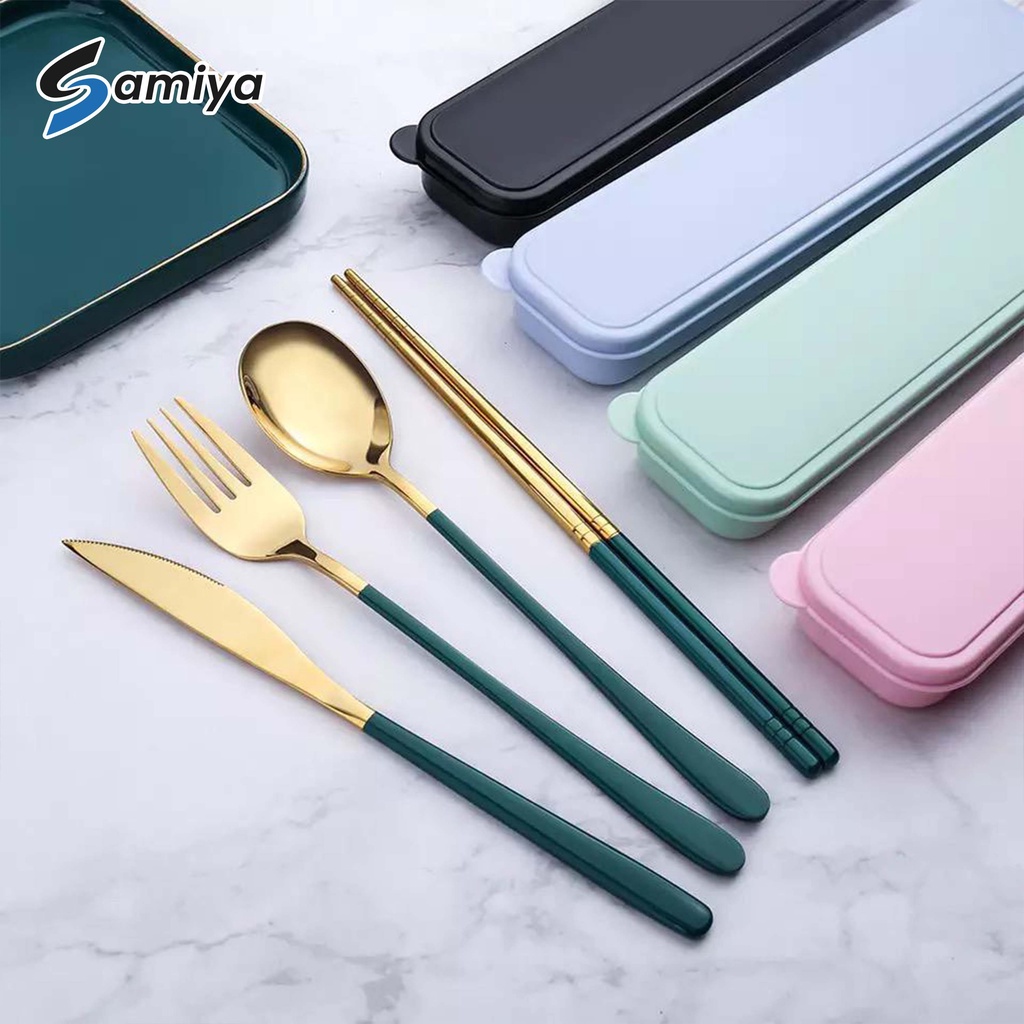 spoon fork chopstick korea 304 gold series color handle / sendok garpu sumpit korea set 304 premium