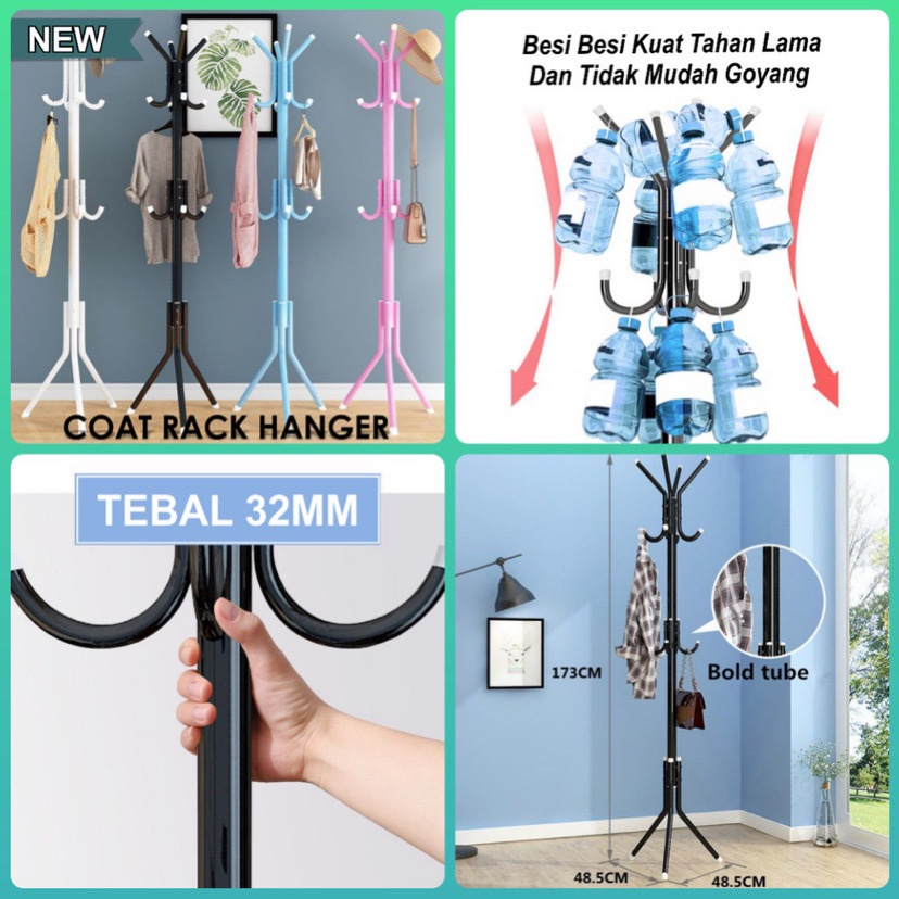 ( BISA COD ) PROMO STAND HANGER GANTUNGAN BAJU BERDIRI / GANTUNGAN BAJU COAT RACK BERDIRI STANDING TAS DAN TOPI MULTIFUNGSI