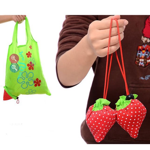 Tas Lipat Serbaguna Strawbery Tas Ringan Mudah Dibawa Simpel - Tas Polyster Tas Belanja Go Green - Tas Go Green - Tas Pouch Lipat