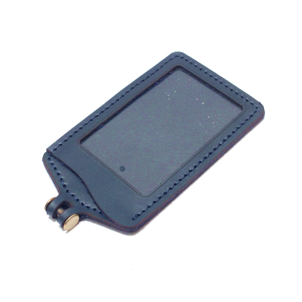 gantungan dompet ID card kulit biru - tali id card holder - PHID829