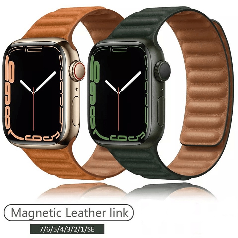 Leather Link Strap Magnetic Loop Strap Apple Watch  IWO HW 38 40 42 44 41 45mm Tali Kulit Premium iWatch Series 1 2 3 4 5 6 SE 7