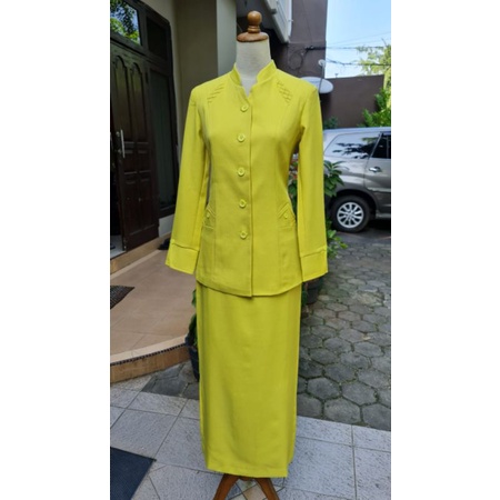 Blazer Seragam Kerja Hijau Igra Setelan Rok Dan Celana