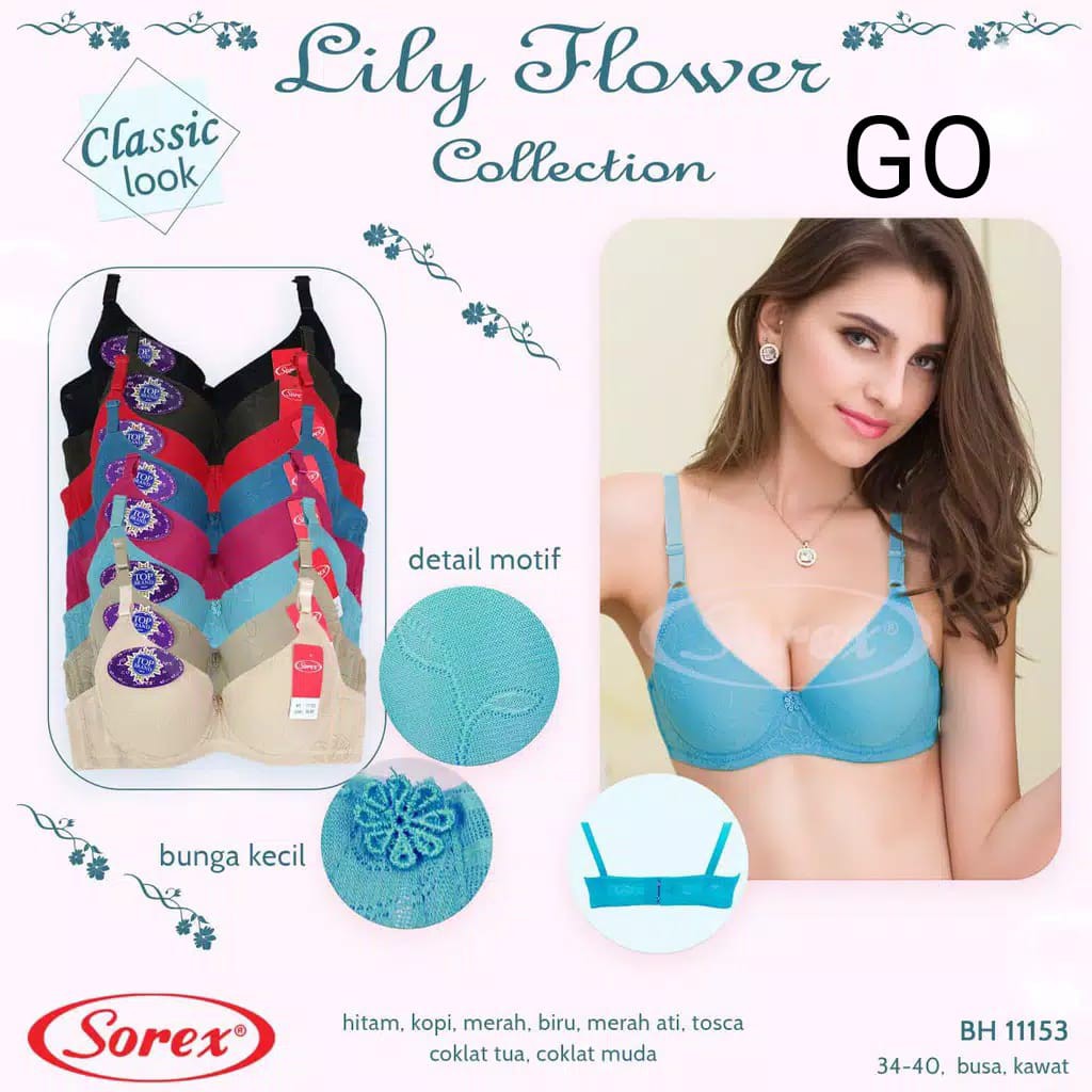 gof Sorex Bra Kawat Full Cup Lily Flower 11153 Kait 2 Busa sedang Cup Setara Cup B