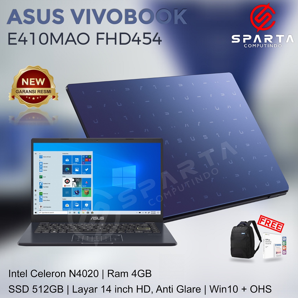 Laptop Asus Vivobook E410MAO FHD454  Intel Celeron N4020 Ram 4 GB SSD 512 GB New Garansi Resmi