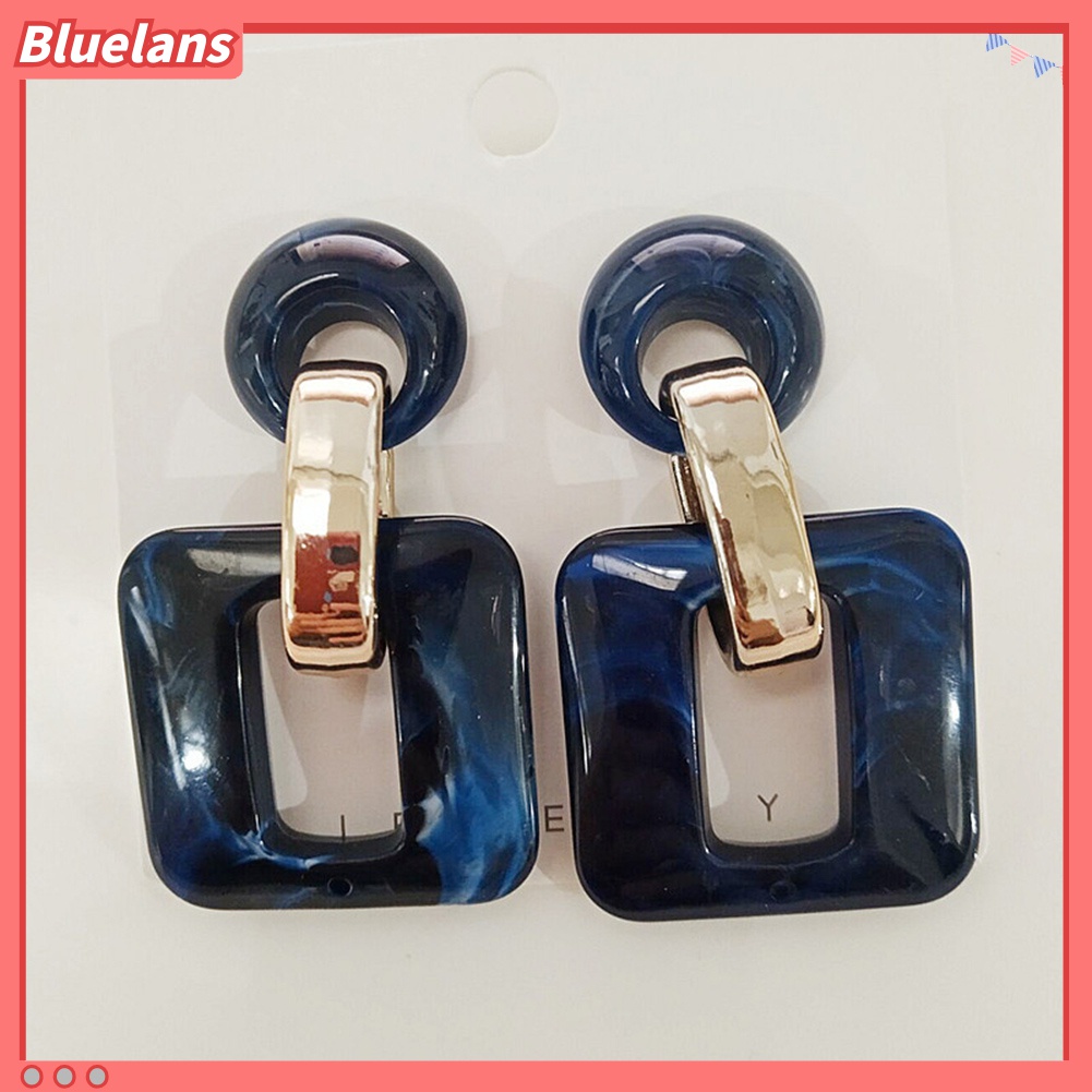 Bluelans Anting Tusuk Gantung Wanita Desain Geometri Bulat / Kotak Hollow Gaya Boho Untuk Hadiah