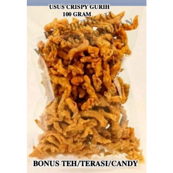 

KERIPIK USUS AYAM CRISPY MATANG 100 GRAM BONUS TEH/TERASI/CANDY