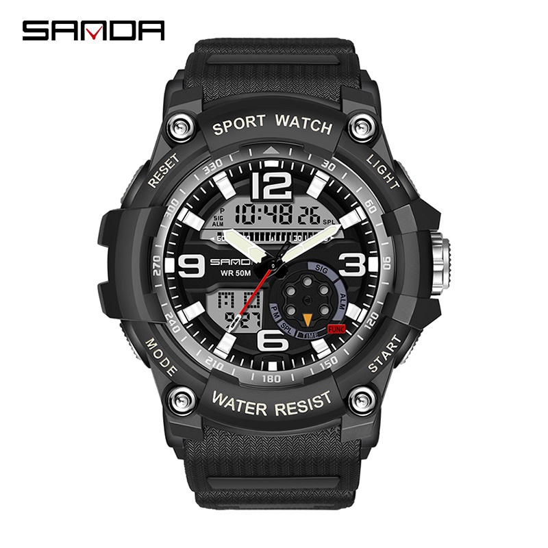 SANDA 3036 Jam Tangan Pria Digital Analog Tali Rubber Shockproof Anti Air WATCHKITE WKOS