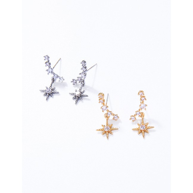 LRC Anting Tusuk Fashion Golden Geometric Zircon Earrings D84676