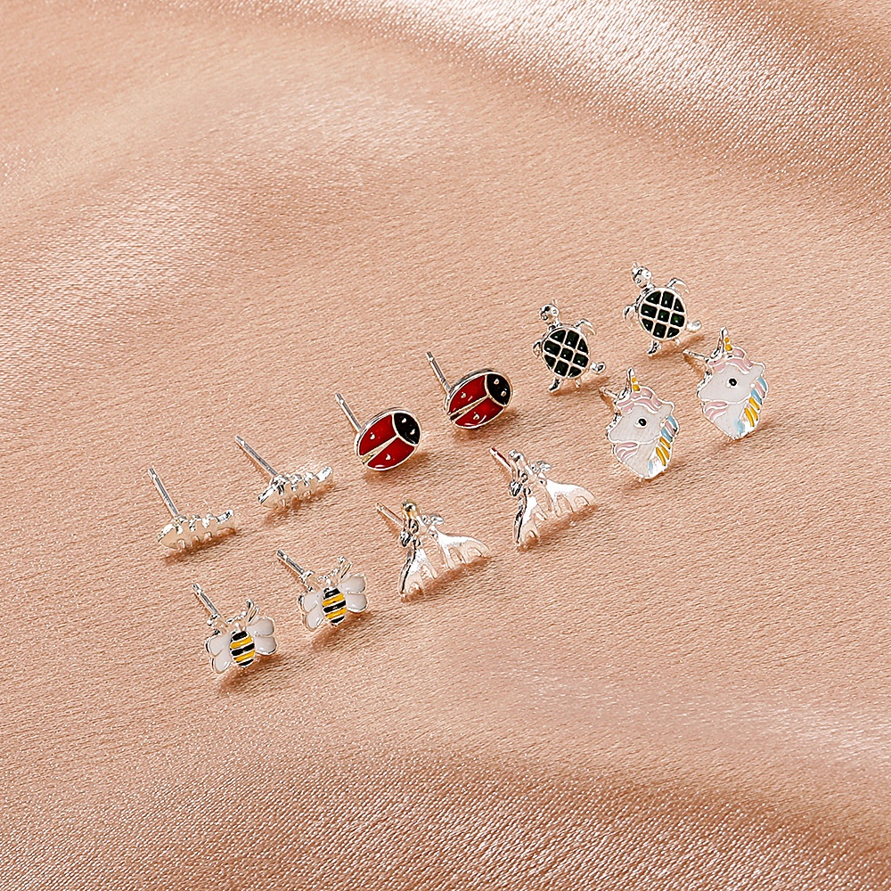 6 Pasang Korea Musim Panas Buah Anting-Anting Set Manis Menetes Strawberry Cherry Anting-Anting Geometris Menyenangkan Anting-Anting Wanita