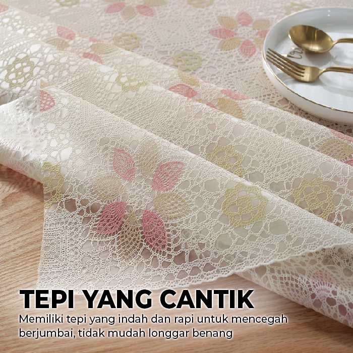 Taplak Meja Makan Meteran Motif Bunga Cirlcle Ukuran Lebar 50cm Bahan PVC Tebal Terbaru Perlengkapan Peralatan Rumah Tangga Import - D21-W - Lucky Star