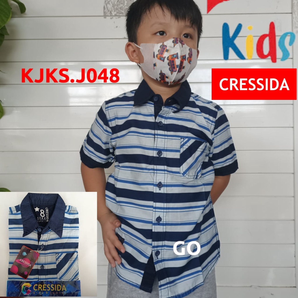 gos CRESSIDA KIDS KEMEJA Anak Salur Motif Hem Atasan Lengan Pendek Anak Cowok